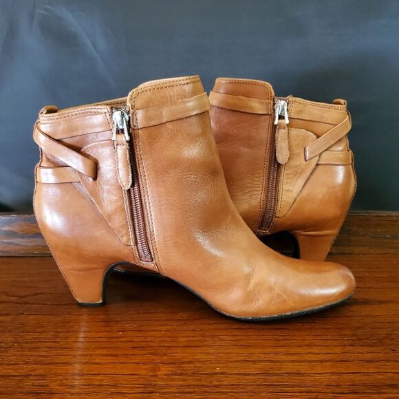 Sam Edelman Maddox Leather Cognac Heel Ankle Boots Size 8M - Picture 10 of 13